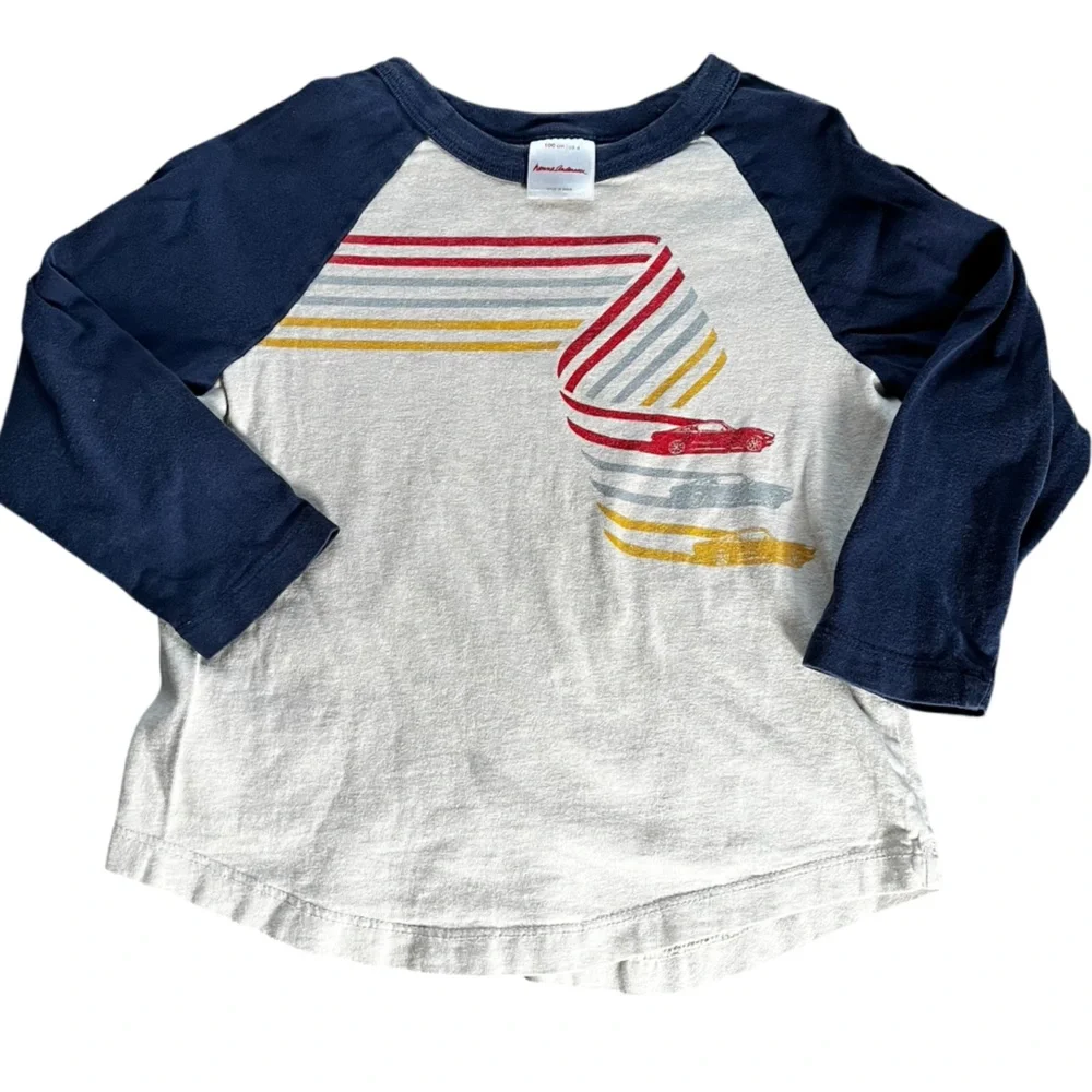 Hanna Andersson Baseball Raglan Tee Retro Car Graphic Curved Hem Size 4